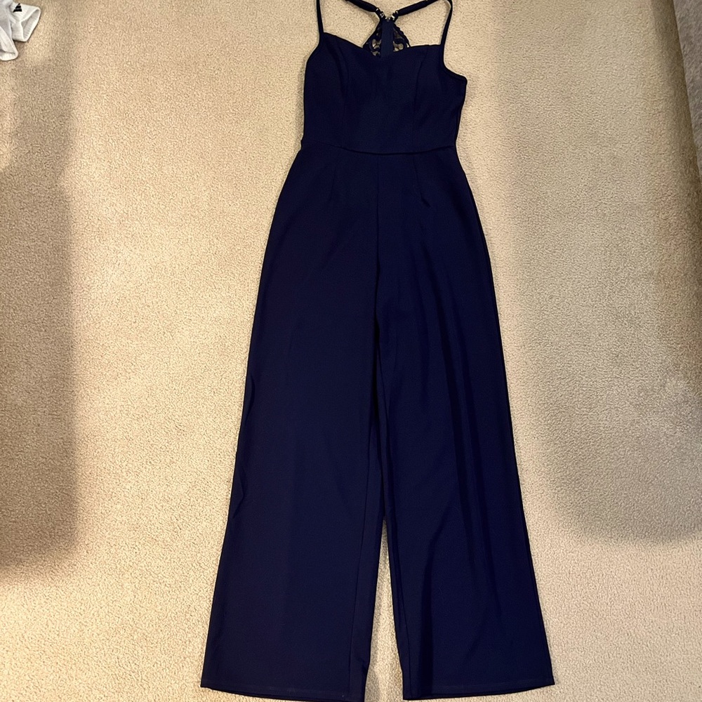 Francesca’s Navy Lace-back Jumpsuit NWOT